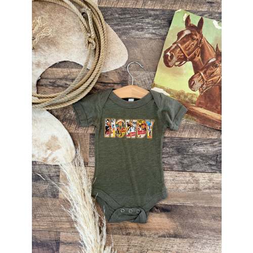 Vintage Howdy- Western Graphic Onesie (Infant)(Army Green) – theFRINGEDpineapple
