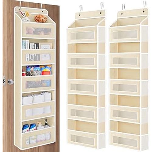 JARLINK 2 Pack Over The Door Organizer Storage, 5 Shelf Hanging Door Organizer with 5 Large Capacity Pockets, Anti Tilt 44 lb Load Behind Door Storage for Bedroom, Bathroom, Pantry, Nursery, (Beige)