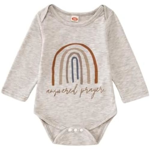 CM C&M WODRO Newborn Baby Boy Girl Bodysuit Answered Prayer Rainbow Onesie Romper Jumpsuit Long Sleeve Infant Outfit Clothes