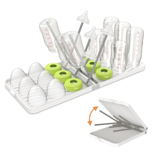 Baby Bottle Drying Rack with Drainer, Foldable & Space Saving Drying Rack for Baby Bottles, Nipple and Accessories, White