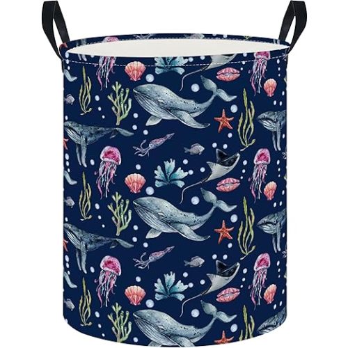 Laundry Hamper, Laundry Basket, Nursery Hamper, Waterproof Storage Bin, Clothes Organizer Basket, Room Decor(Watercolor Ocean)