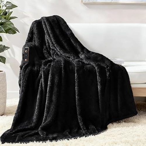 Exclusivo Mezcla Plush Fuzzy Fleece Throw Blanket Extra Large, Super Soft, Fluffy and Warm Blankets for Couch, Bed, Suitable for All Seasons (50x70 Inches, Black)