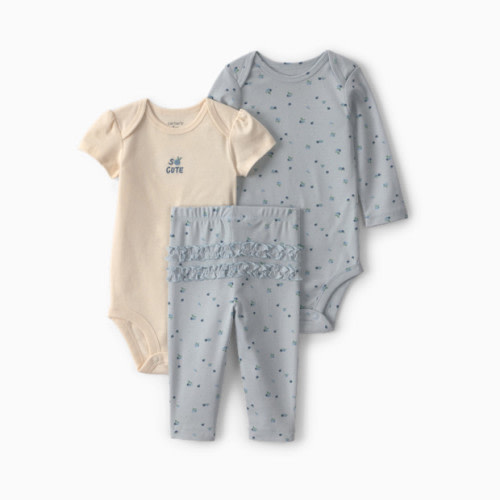 3-Piece Bodysuit & Pant Gift Set - Blue/Ivory Blueberry