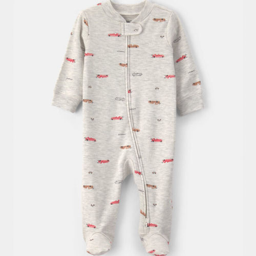 Baby Boy Race Car Cotton 2-Way Zip Sleeper - Grey | Carter’s Oshkosh Canada
