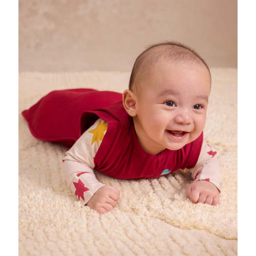 Swaddle Up™ 2-in-1 Transition Bag 1.5 TOG Cotton Fleece Maroon Hearts Embroidery