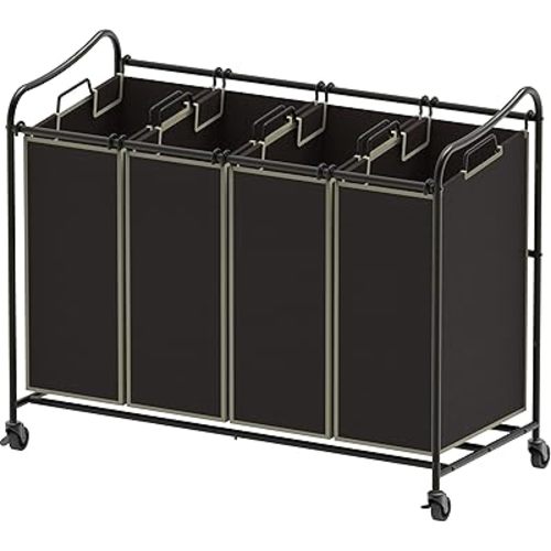 Simple Houseware 4-Bag Heavy Duty Laundry Sorter Rolling Cart, Brown