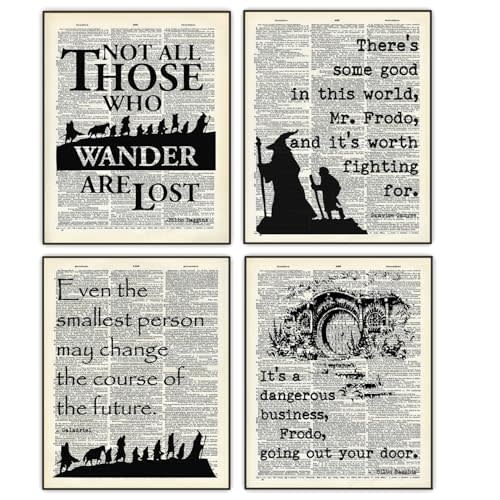 Buffay Tolkien Wall Art, Tolkien Quotes Wall Decor, Back To School Classroom Office Home Wall Decor, lotr Dictionary Art, Motivational Posters, Set of 4 UNFRAMED Print 8"x10"