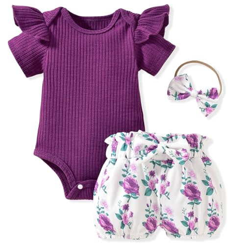 Aalizzwell Baby Girls Ribbed Bodysuit Bloomer Shorts Outfits Summer Clothes