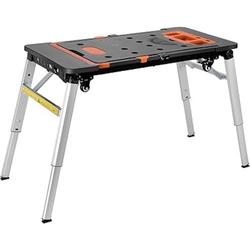 TLGREEN Multifunctional Folding Work Table, 7 in 1 Work Benches for Garage, as Portable Workbench, Sawhorse, Scaffold, Platform, Car Creeper, Dolly and Hand Truck, with 4 Wheels