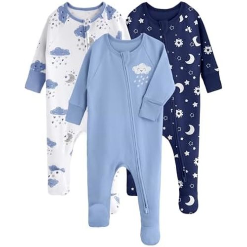 Yoofoss Baby Pajamas 100% Cotton Baby Sleepers for Boys Girls Clothes 3 Pack Soft Footed PJs