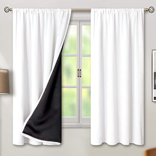 BGment White Blackout Curtains for Bedroom 63 Inch Long - Thermal Insulated Black Out Curtains Room Darkening Soundproof Rod Pocket Window Curtains for Living Room, Each Drape Panel 52 Inch Wide