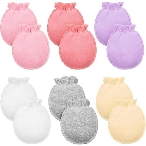 Syhood 6 Pairs Newborn Baby Mittens Cotton No Scratch Infant Gloves Mitten for Baby 0-6 Months Boys Girls