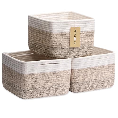 MiniArk Small Organizing Baskets for Cubes Shelf, 9.7x9.7x7.1 Inch Rope Woven Storage Bins for Nursery Shelves Storage, Cute Toy Basket, Square 3 Packs Gradient Brown