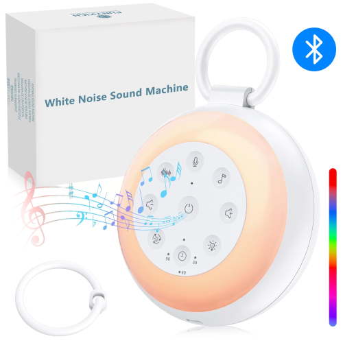 FVLOENG Baby Sound Machines Mini Portable White Noise Machine Toddler Sleep Trainer with 24 Soothing Sounds with 7 Colors Night Light, Timer,Rechargeable for Office,Sleeping,Home,Travel