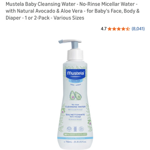 Mustela Baby Cleansing Water - No-Rinse Micellar Water - with Natural Avocado & Aloe Vera - for Baby's Face, Body & Diaper - 1 or 2-Pack - Various Sizes