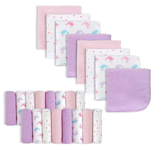 Baby Washcloths, 24Pack Baby Wash Cloths Extra Soft Ultra Absorbent, Baby Towels and Washcloths Face Towel Unisex for Boys Girls Body,9x9 Pink Whale