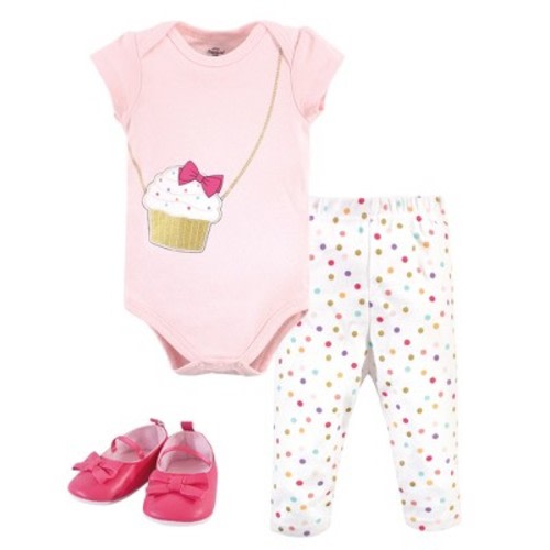Little Treasure Baby Girl Cotton Bodysuit, Pant and Shoe 3pc Set, Cupcake, Size: 3-6 months