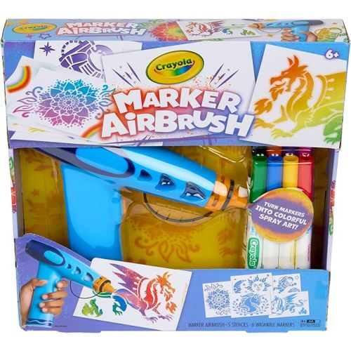 Crayola Marker Airbrush Spray Art Kit, 8 Washable Markers, 5 Stencils