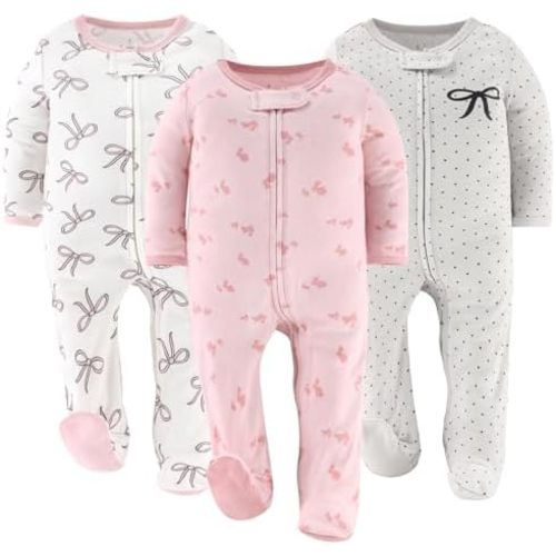 The Peanutshell Baby Sleepers for Girls Set of 3-6-9 Months Baby Clothes, Soft Cotton Girl Footed Pajamas, Newborns & Infants Clothes Gift Set - Pink Balletcore