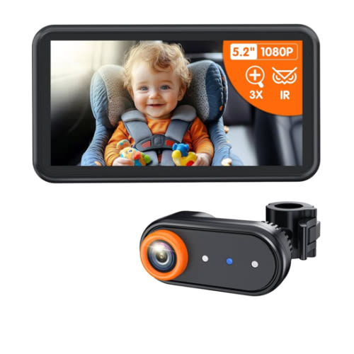 BM2A Baby Car Camera, 3X Zoom & 5.2" 1080P Display for Rear-Facing Car Seats, IR Night Vision, Easy No-Damage Instal – Ideal Car Baby Camera for Parents and Pet Owners