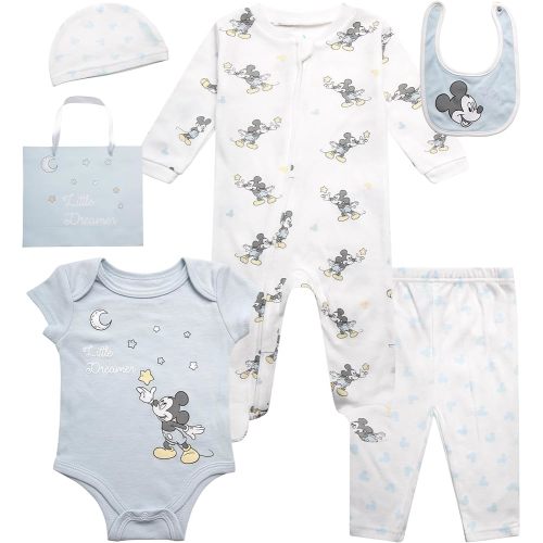 Disney Newborn Baby Girl Boy Clothes - 7 Piece Mickey Mouse Winnie the Pooh Bib Onesie Overall Beanie Pants Gift Bag Gift Set