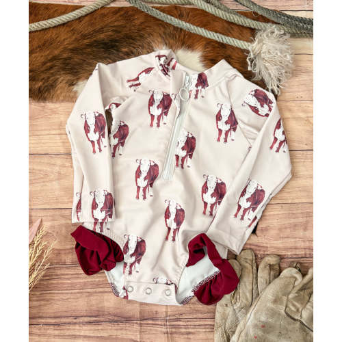 Hereford Cattle Ruffle Sun-Safe One Piece Swimsuit – Littles SK Boutique