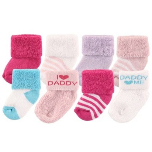 Luvable Friends Baby Girl Newborn and Baby Terry Socks, Pink Daddy, Size: 0-6 months