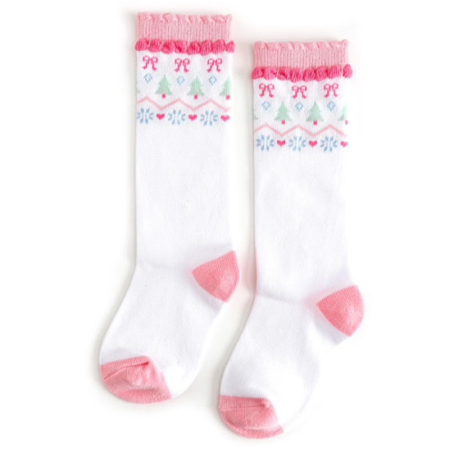 White Fair Isle Knee High Socks