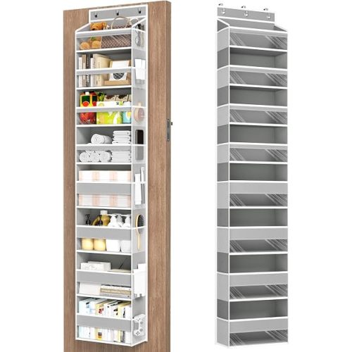 Mefirt Over The Door Organizer, 8 Shelf Door Hanging Organizers with 8 Large Capacity Pockets, Back of Door Organizer Storage Hanging Shelves for Closet Bathroom Bedroom Nursery