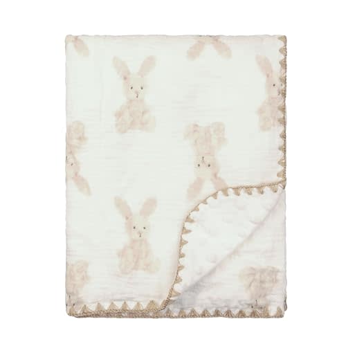 Baby Blanket 40x40 Inches,Muslin Cotton and Minky Dotted Double Layer Soft Receiving Blanket for Newborn Toddler,Bunny