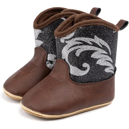 HsdsBebe Baby Boys Girls Western Cowboy Boots Infant Moccasins High Top Booties Toddler Soft Sole Non-Slip First Walker Crib Shoes