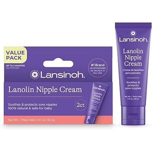Lansinoh Lanolin Nipple Cream Safe for Breastfeeding Baby, 100% Natural Nipple Butter for Mom, Breastfeeding Essentials, 1.41 Ounces (2 Pack)