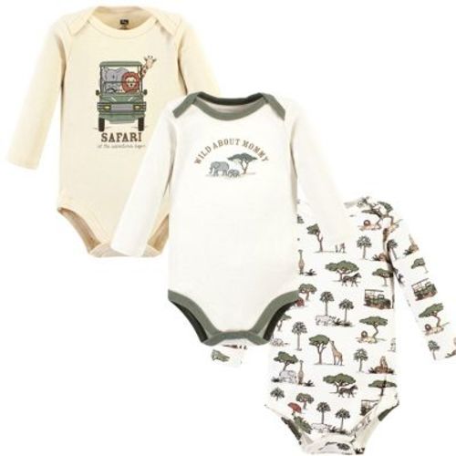 Hudson Baby Basics Infant Baby Essential Long Sleeve Bodysuits 3-Pack, Jungle Expedition, 9-12 Months
