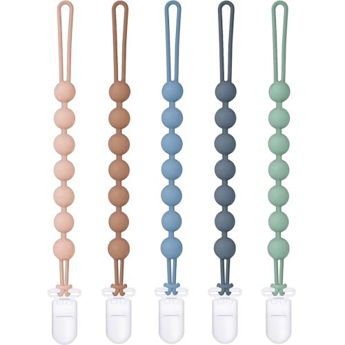 Silicone Pacifier Clip, 5-Pack Pacifier Clips for Boys, One-Piece Soft Flexible Binky Clips Paci Holder with Rust-Free, Newborn Baby Girls Boy Essentials for Teething Relief,Gifts for Xmas Baby Shower