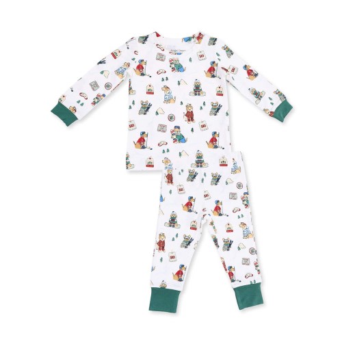 Long Sleeve Loungewear Set, Winter Sports Dogs Green 12-18m