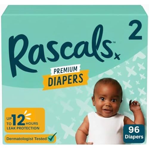 New Rascal Premium Diapers, Size 2, 96, White
