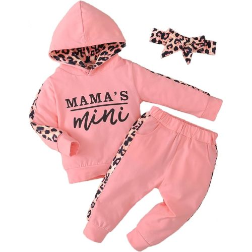Yvowming Newborn Baby Girl Clothes Outfits Infant Hoodie Sweatshirt Pants Headband Toddler Girl Clothing Set