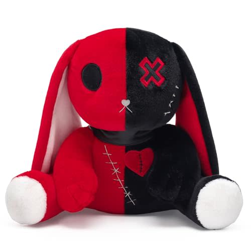 Goth Bunny Plush Horror Easter Creepy Spooky Crazy Rabbit Plushie Toy | 9.8"/11.8" Gothic Doll, Machine Washable, Scary Dreadfuls Halloween Plushie, Valentine's Day, Easter Stuffed Animal