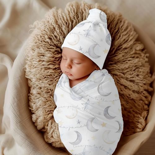 Moon and Stars Baby Swaddle Blanket Set, Personalized Newborn Swaddle, Custom Name Swaddle, Celestial Nursery, Custom Night Sky Receiving