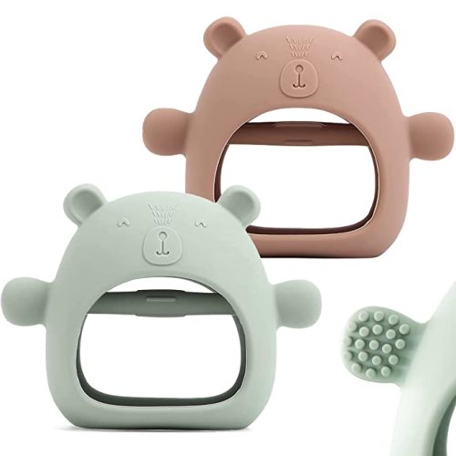 Amazon.com : 2 Packs Baby Teething Toy Silicone Bear Teething Mitten for Babies Over 3 Months Anti Dropping Wrist Hand Teethers Baby Chew Toys for Sucking Needs, BPA Free : Baby