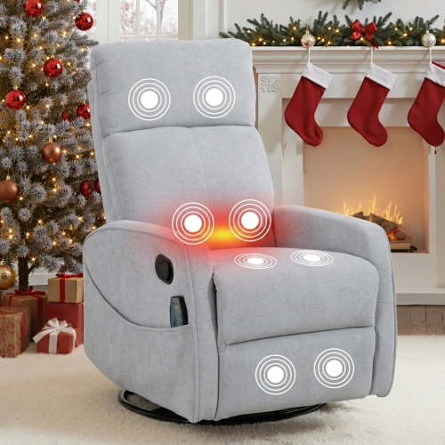 PAPROOS Swivel Rocker Recliner, Velvet 360°Swivel Rocking Chair with Massage and Heat, Glider Rocking Recliner for Nursery, Small Rocker Chair Manual Recliner for Home Theater Living Room, Gray