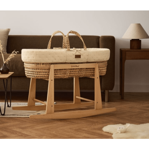 Organic Dimple Quilted Moses Basket, Mattress & Natural Rocking Stand Linen