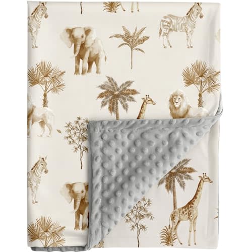 FIGEPO Safari Jungle Animals Baby Blanket Gender Neutral Blankets for Newborn Baby Girls or Boys Nursery Toddler Double Layer Blanket with Dotted Backing and Animal Printed (Animal 3)