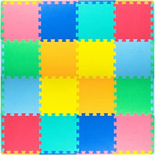 ProSource Foam Puzzle Floor Play Mat for Kids and Babies with Solid Colors, 36 or 16 Interlocking Tiles with Borders, Assorted
