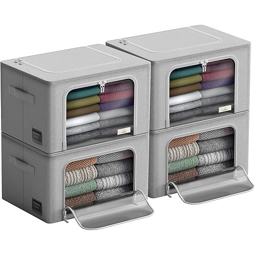 Sorbus Storage Bins with Metal Frame - Stackable & Foldable Clothes Organizer Bags - Oxford Fabric Storage Containers with Large Clear Window & Carry Handles Organization for Bedding Linen & Clothing