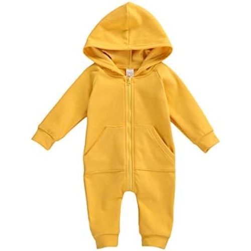 Newborn Baby Boy Girl Long Sleeve Romper Onesie Toddler Infant Fall Winter Zipper Hooded Clothes