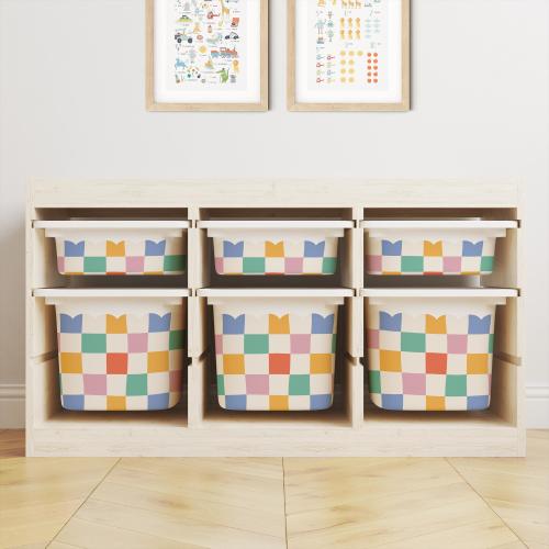 IKEA Trofast Multicoloured Check Box Stickers Scalloped | Removable Playroom Organisation Labels | Scandi Kids Decor
