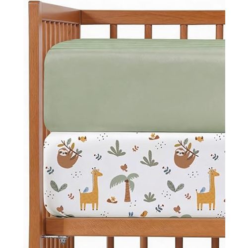 Baby Crib Sheets for Boys & Girls - Pack of 2 Fitted Microfiber Crib Sheets for Standard Crib & Toddler Mattress - Soft, Breathable and Wrinkle Free - Machine Washable - Oeko Tex - 52x28x8in - Safari