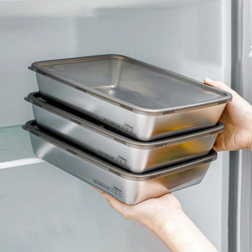 316L Stainless Steel Food Storage Container with Lid 2200ml - Dumpling Box Freezer Tray for Meal Prep - Food Grade Refrigerator Organizer for Kitchen, Work, Picnic - Set of 3