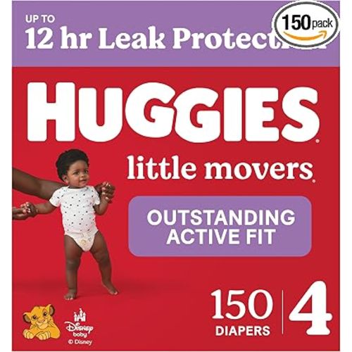 Huggies Little Movers Diapers Size 4, 150 Count (6 Packs of 25)